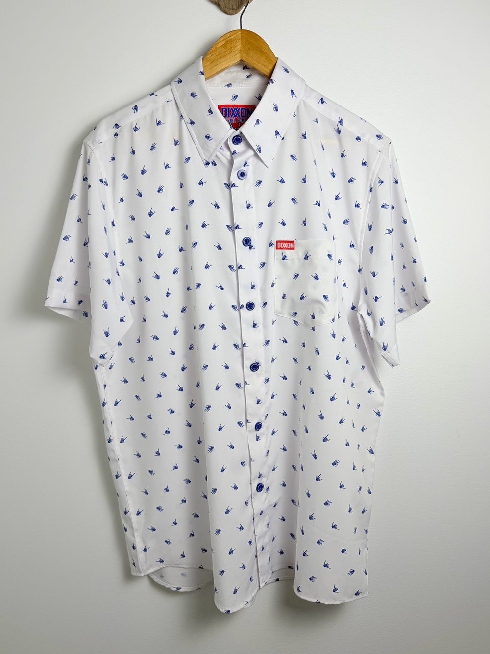 Dixxon Flannel Co Brolingual Shirt White Blue Rock On Hand Print Size Large
